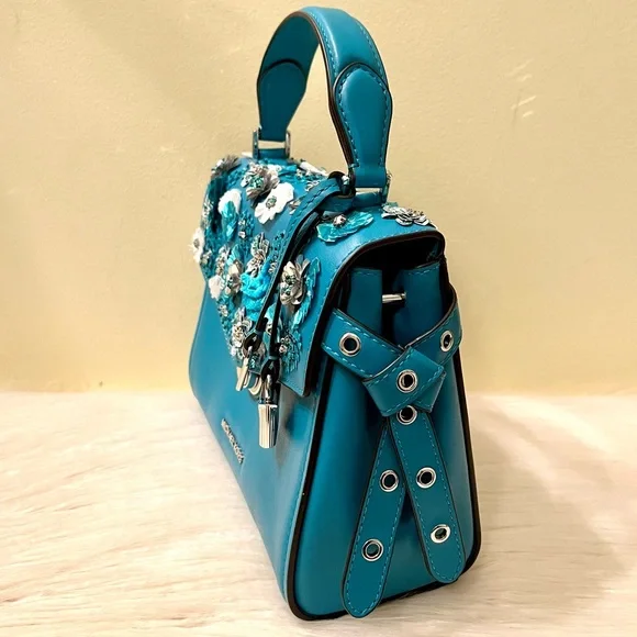 RARE Michael Kors Floral Sequined Leather Satchel - Picture 6 of 10